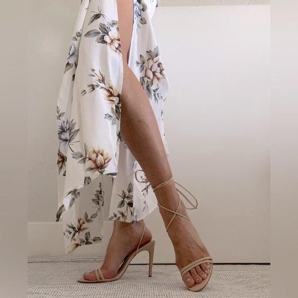 RAYE BALLET PINK NUDE LACE UP ANKLE TIE HEELS WEDDING BRIDAL SCHUTZ REVOLVE ZARA - Picture 1 of 15